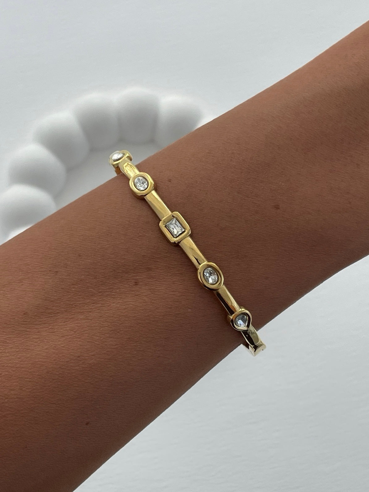 Geometric Radiance Crystal Cuff Bracelet