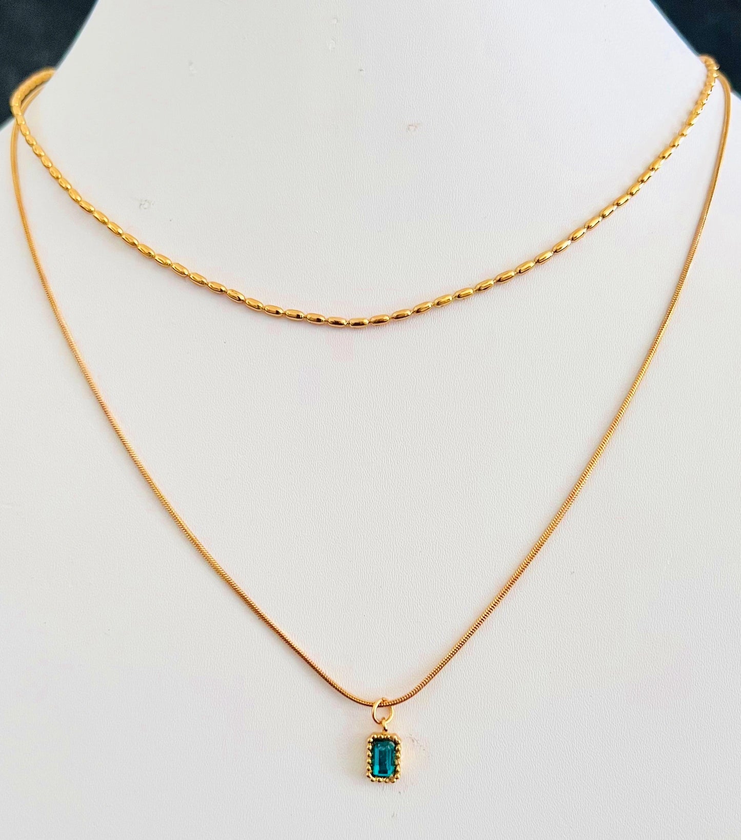 Golden Emerald Layered Necklace