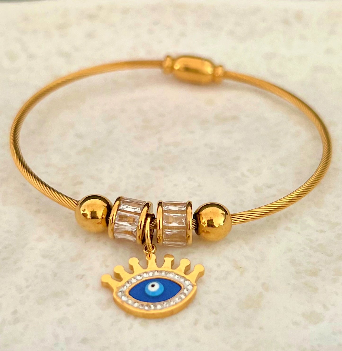 Golden Evil Eye Charm Bangle