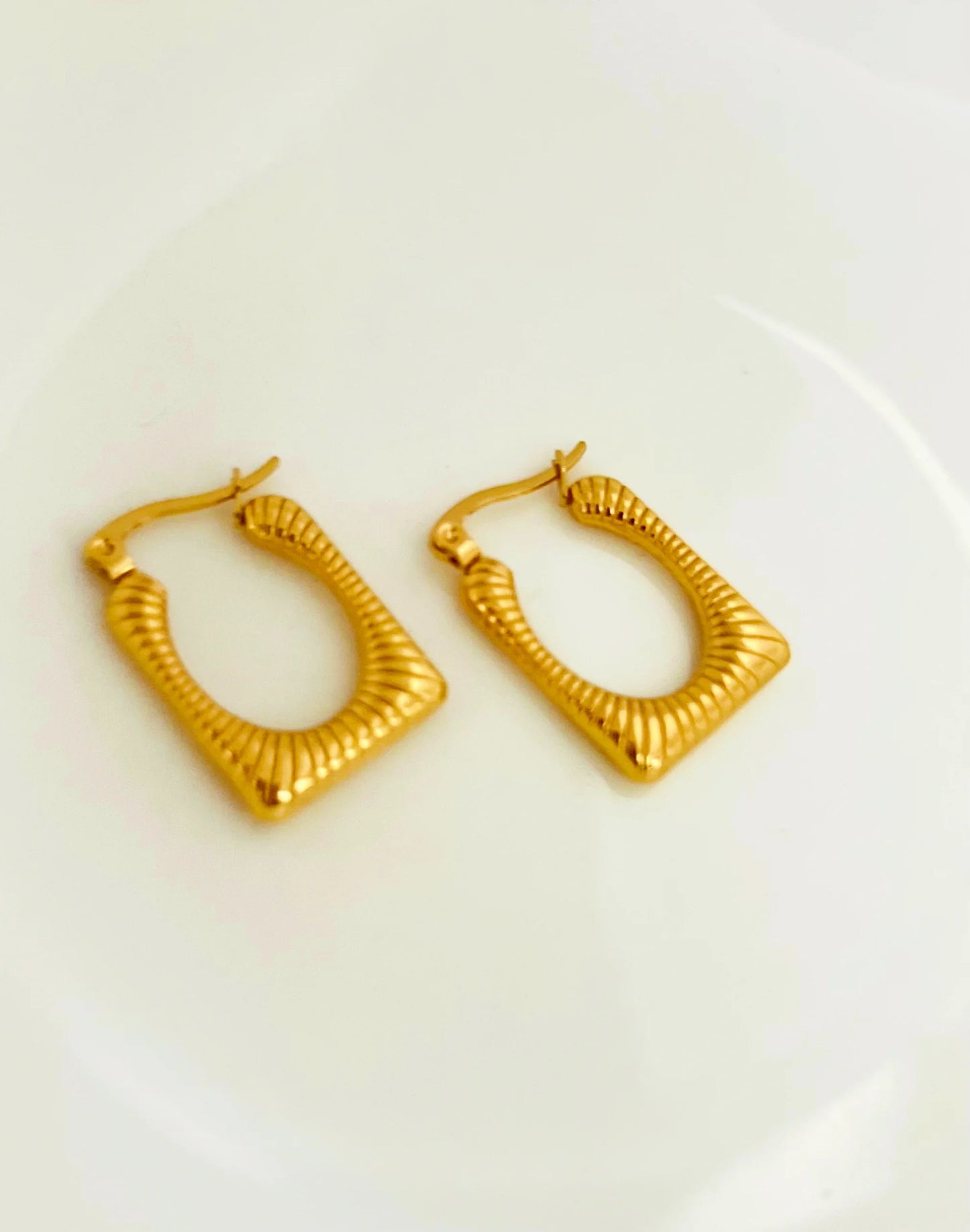Textured Gold Rectangular Hoop Earrings