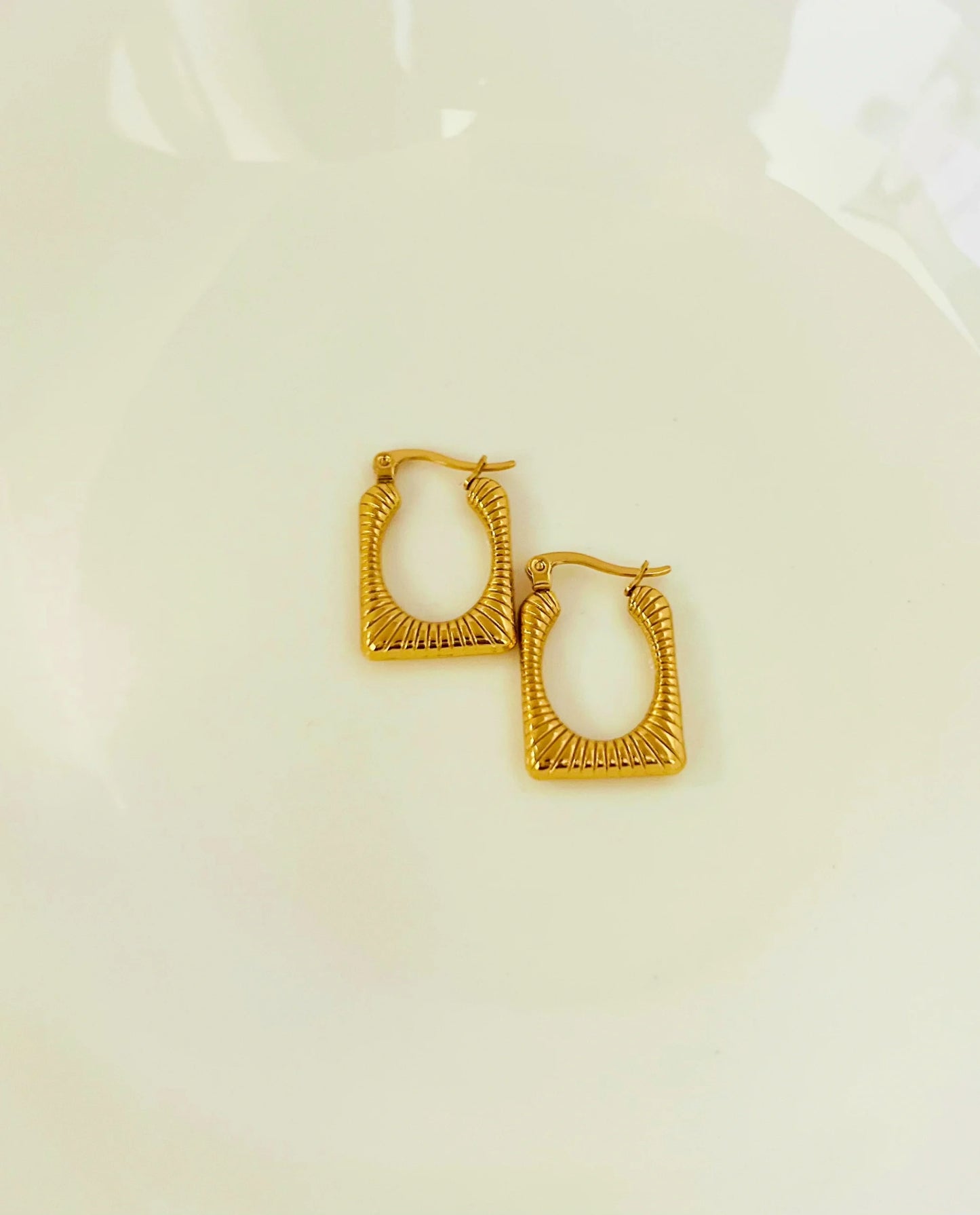 Textured Gold Rectangular Hoop Earrings