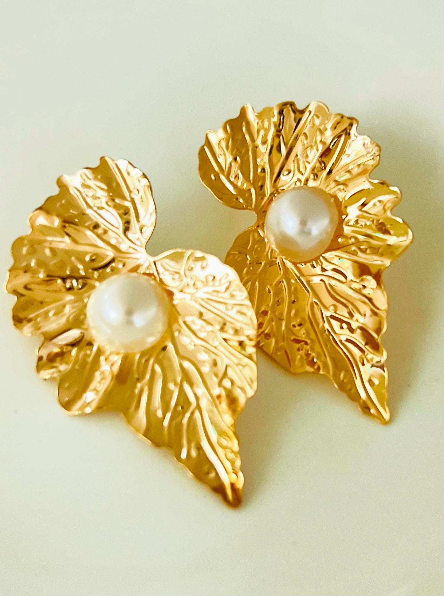 Golden Pearl Leaf Earring
