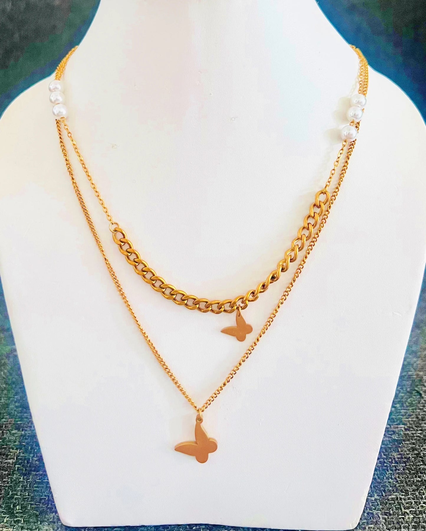 Layered Butterfly Necklace with Pearls