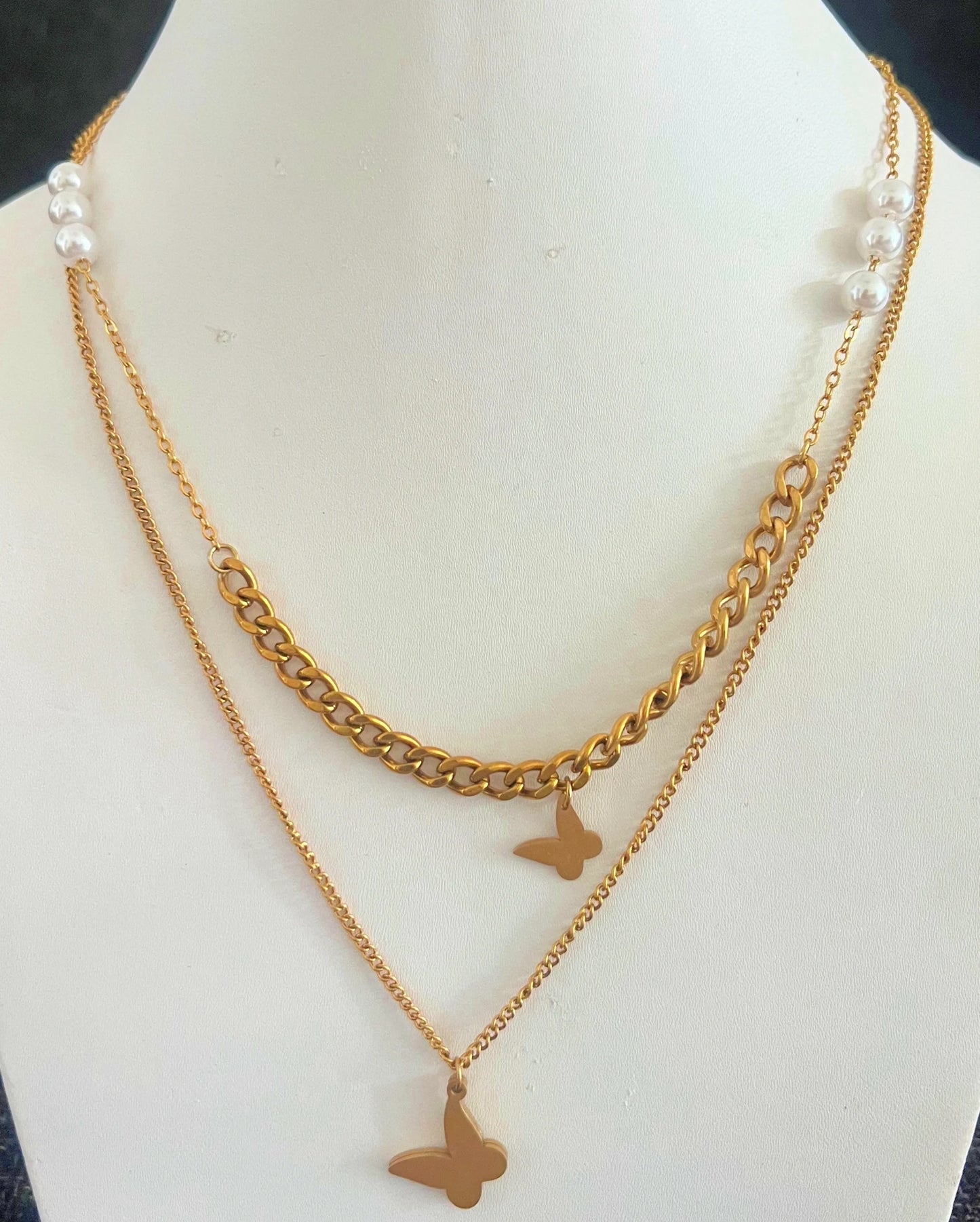 Layered Butterfly Necklace with Pearls