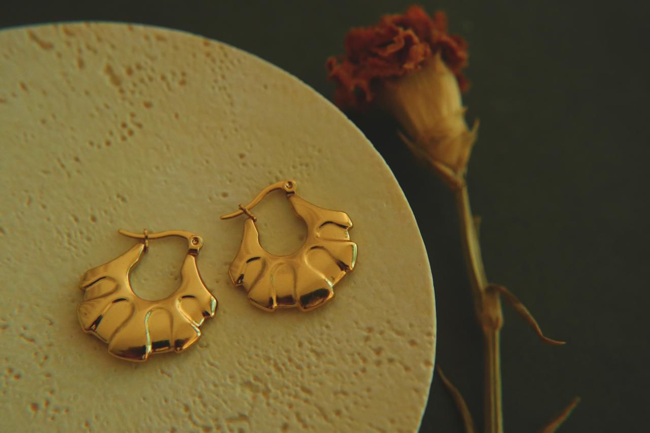 Gold Stripe Textured Hoops