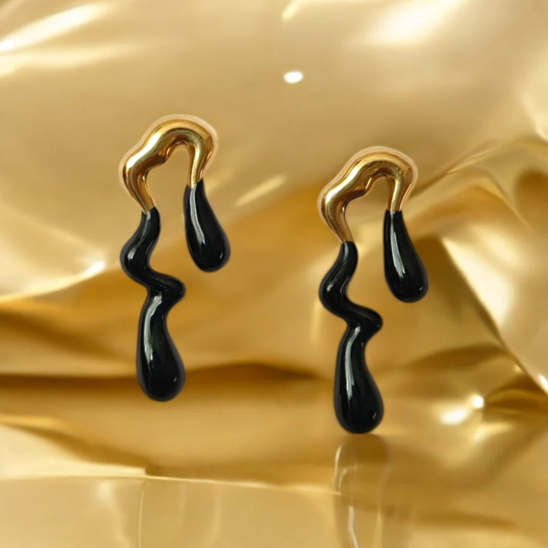Abstract Drop Gold Plated Earrings - Black