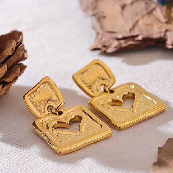 Artistic Heart Gold Plated Earrings – Classic Statement Drops