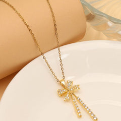 Aurora Bow Gold Plated Necklace – Crystal Cascade Pendant