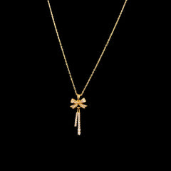 Aurora Bow Gold Plated Necklace – Crystal Cascade Pendant