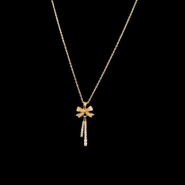 Aurora Bow Gold Plated Necklace – Crystal Cascade Pendant