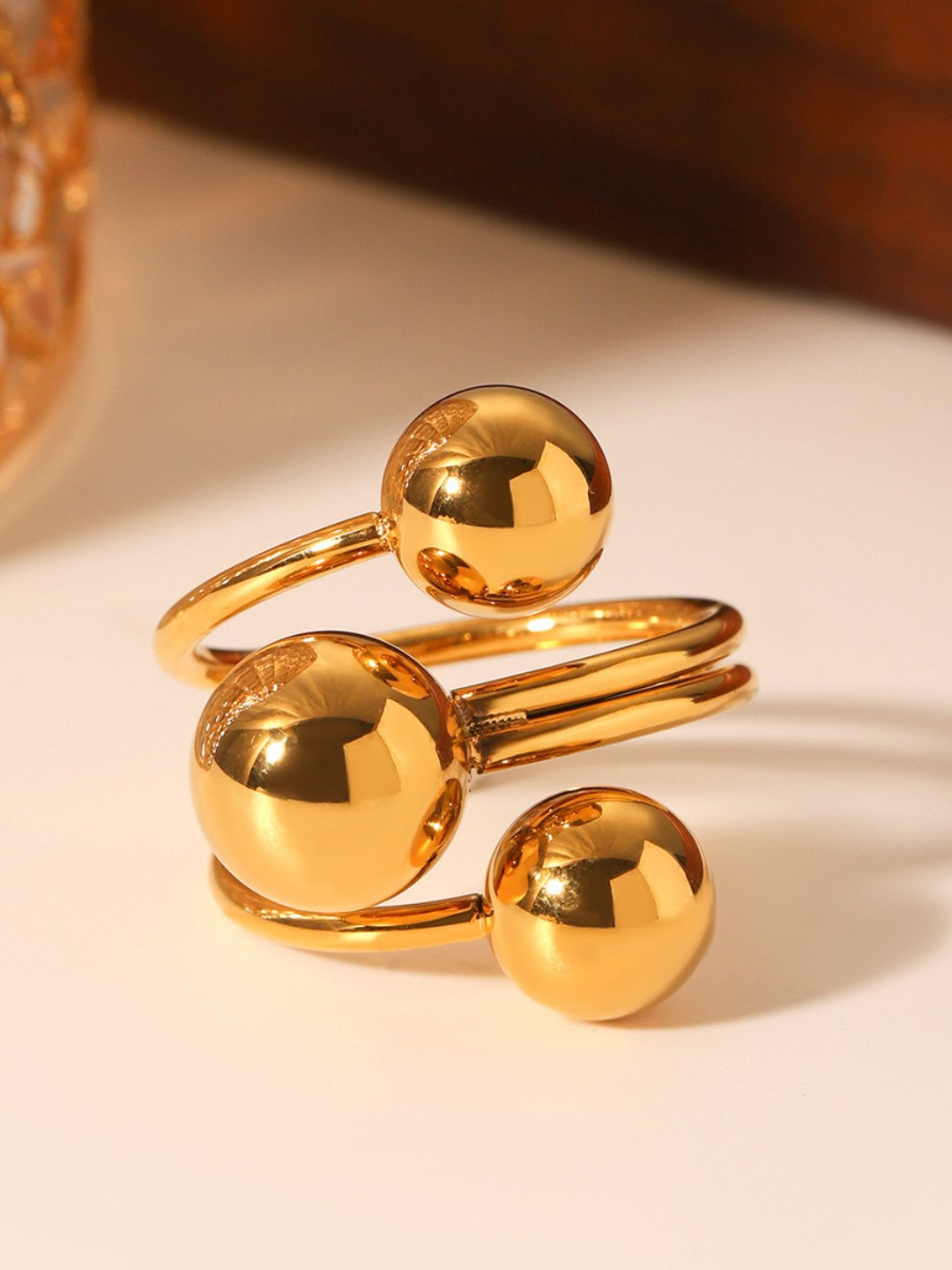 Aurora Trio Sphere Gold Ring