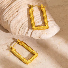 Bamboo Rectangle Gold Plated Earrings