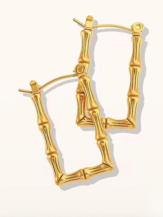 Bamboo Rectangle Gold Plated Earrings