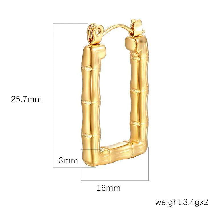Bamboo Rectangle Gold Plated Earrings