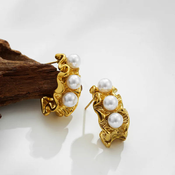 Baroque Pearl Gold Plated Hoop Earrings