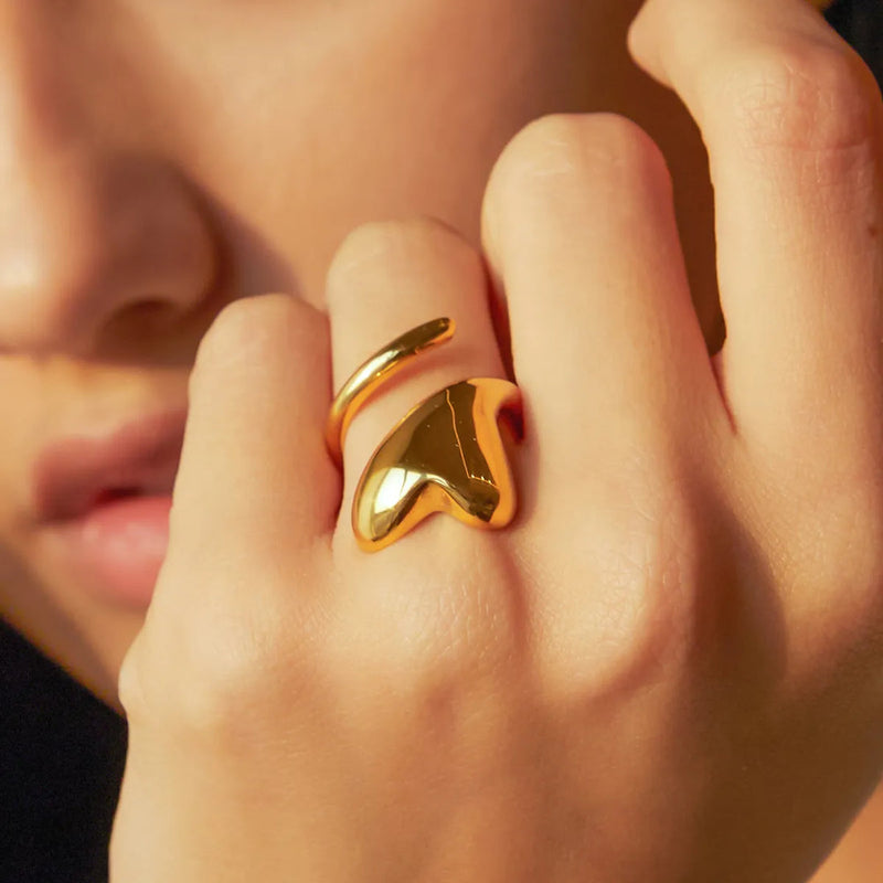 Bold Heart Adjustable Gold Ring