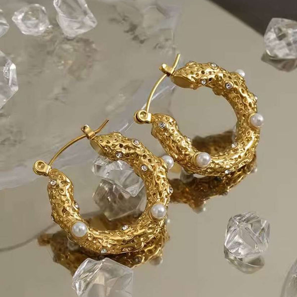 Celestia Pearl Textured Hoops