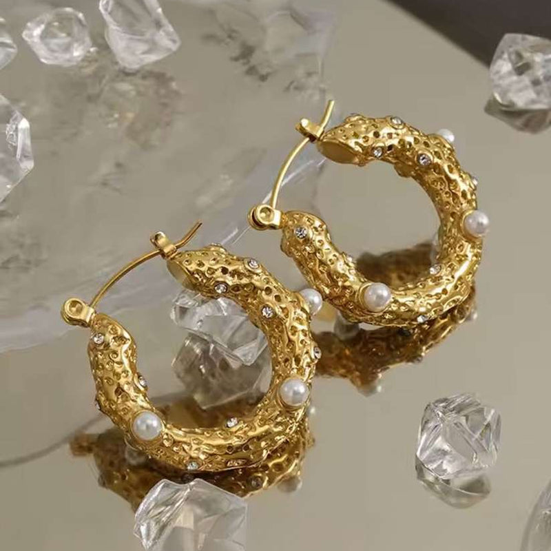 Celestia Pearl Textured Hoops