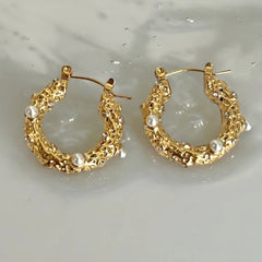 Celestia Pearl Textured Hoops