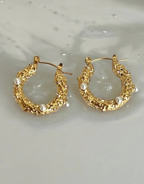 Celestia Pearl Textured Hoops