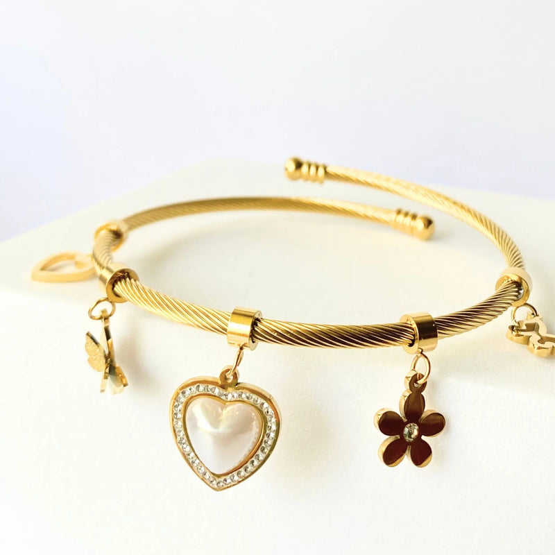 Charmella Heart Charm Cuff Bracelet