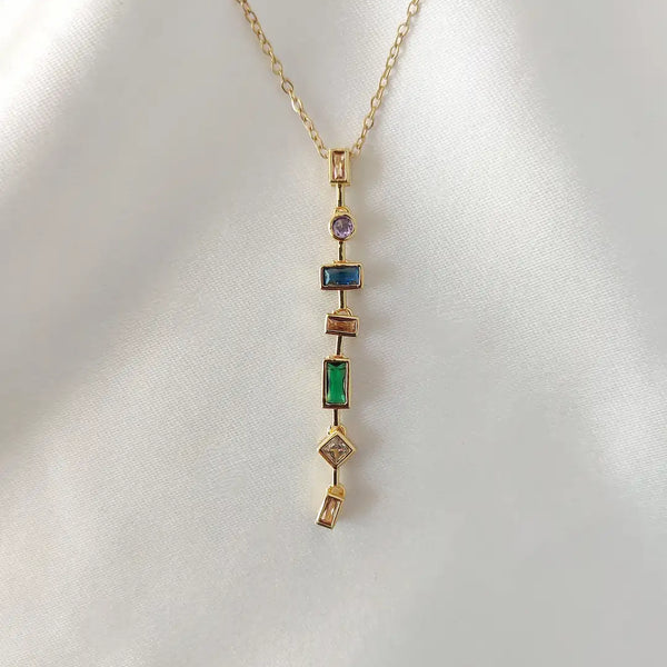 Chroma Cascade Geometric Pendant Necklace
