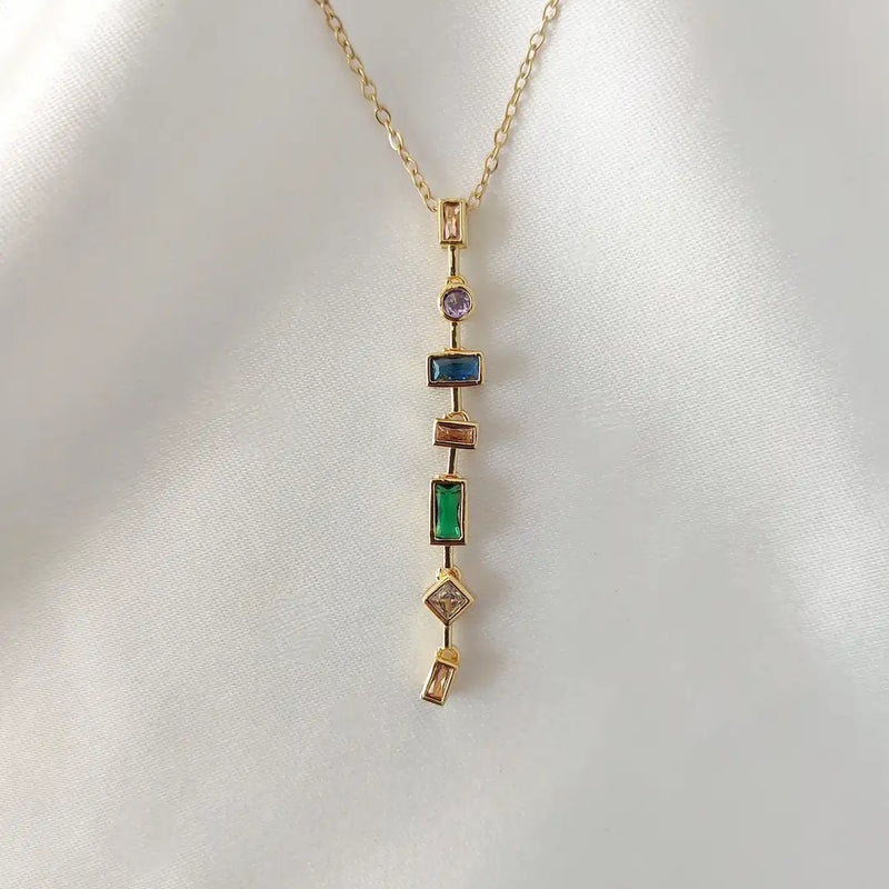 Chroma Cascade Geometric Pendant Necklace