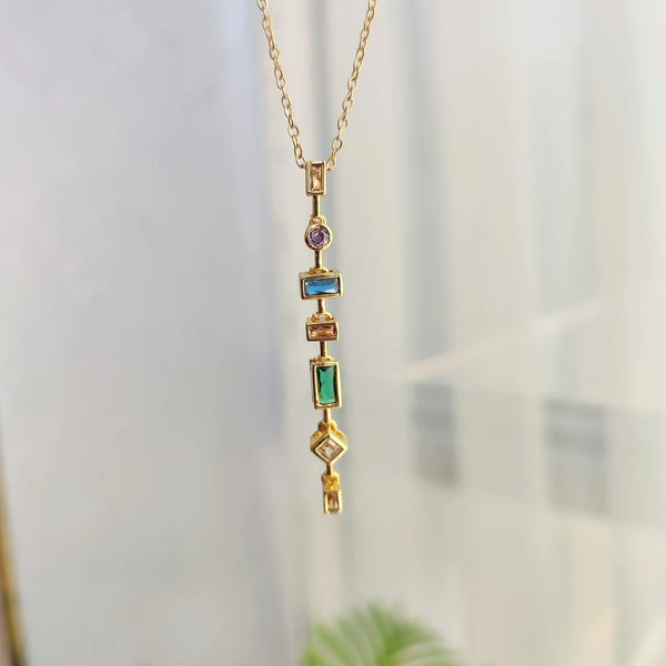 Chroma Cascade Geometric Pendant Necklace