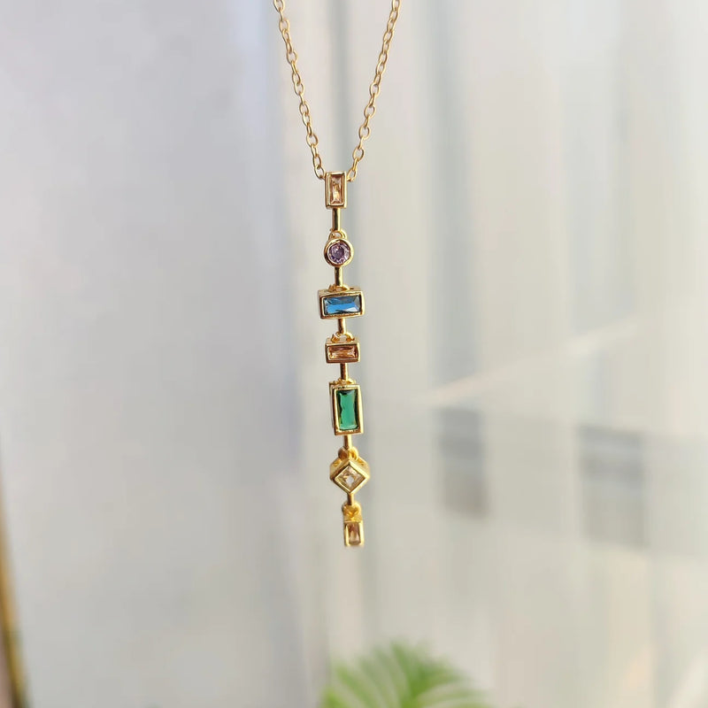 Chroma Cascade Geometric Pendant Necklace