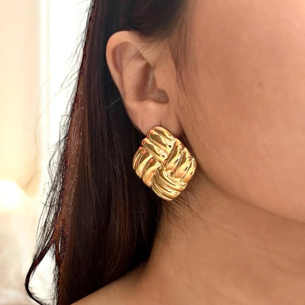 Chunky Woven Gold Plated Earrings
