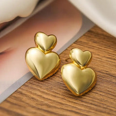 Classic Double Heart Gold Plated Earrings
