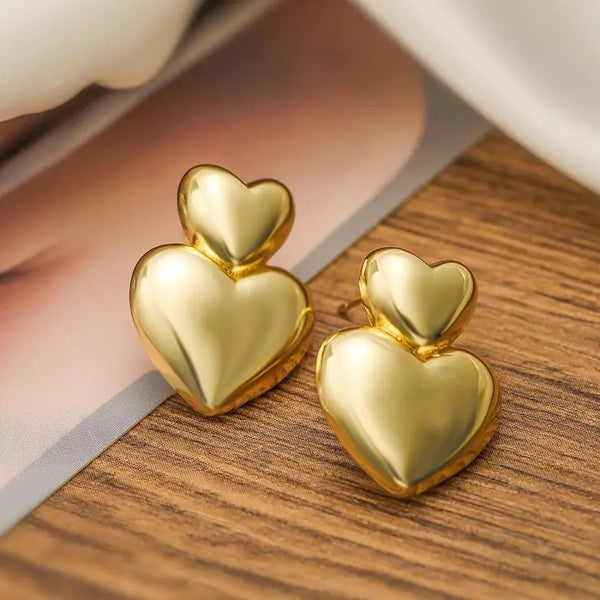 Classic Double Heart Gold Plated Earrings