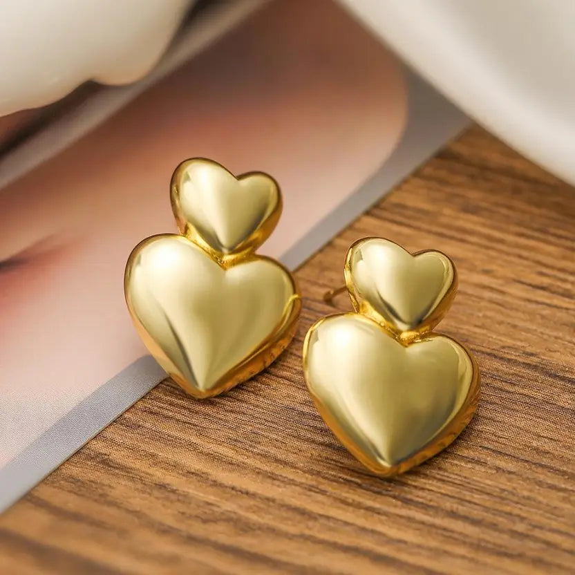 Classic Double Heart Gold Plated Earrings