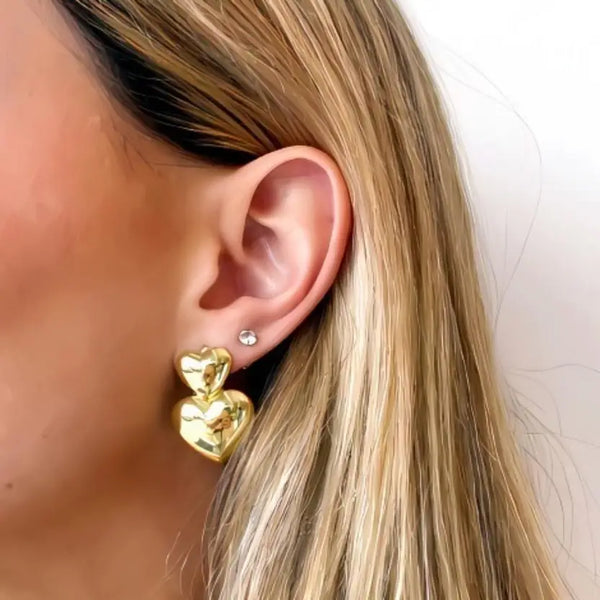 Classic Double Heart Gold Plated Earrings