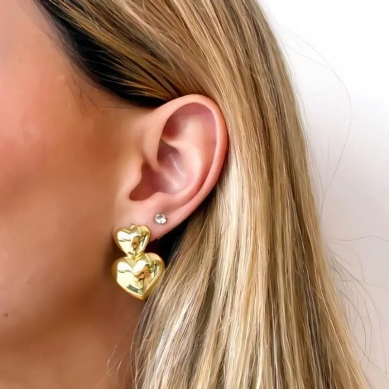 Classic Double Heart Gold Plated Earrings
