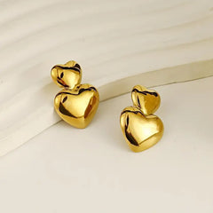 Classic Double Heart Gold Plated Earrings