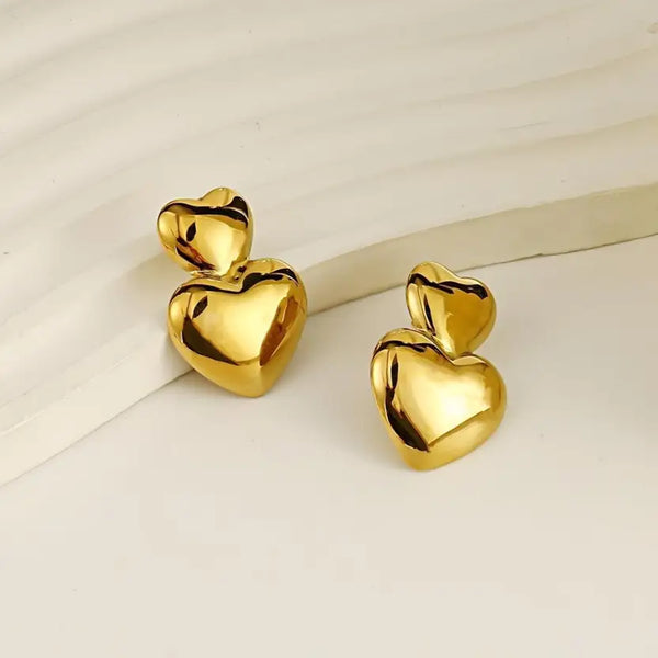 Classic Double Heart Gold Plated Earrings
