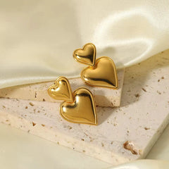 Classic Double Heart Gold Plated Earrings