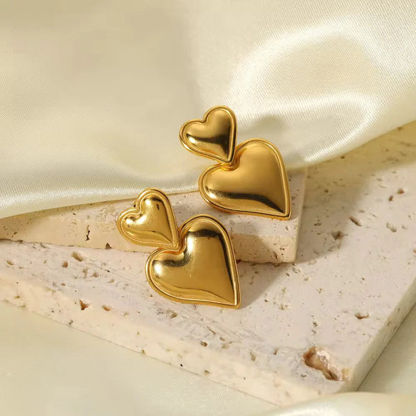 Classic Double Heart Gold Plated Earrings