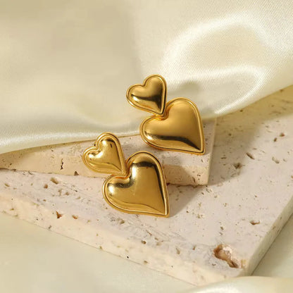 Classic Double Heart Gold Plated Earrings