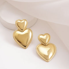 Classic Double Heart Gold Plated Earrings
