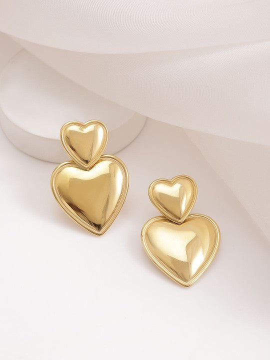 Classic Double Heart Gold Plated Earrings