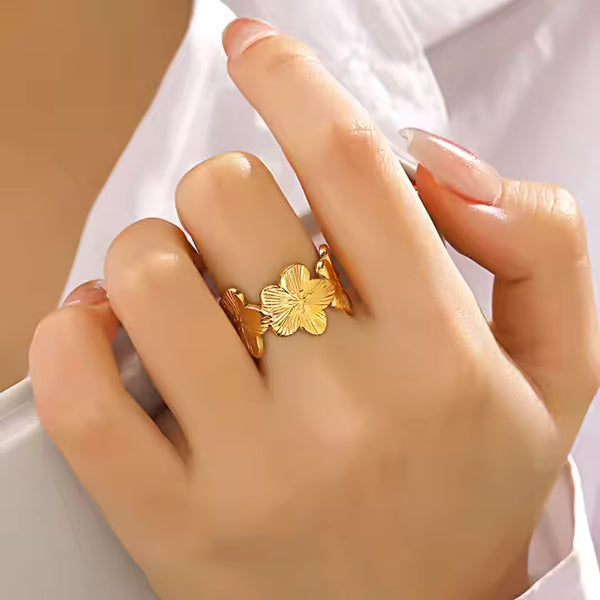 Golden Petal Bloom Adjustable Ring