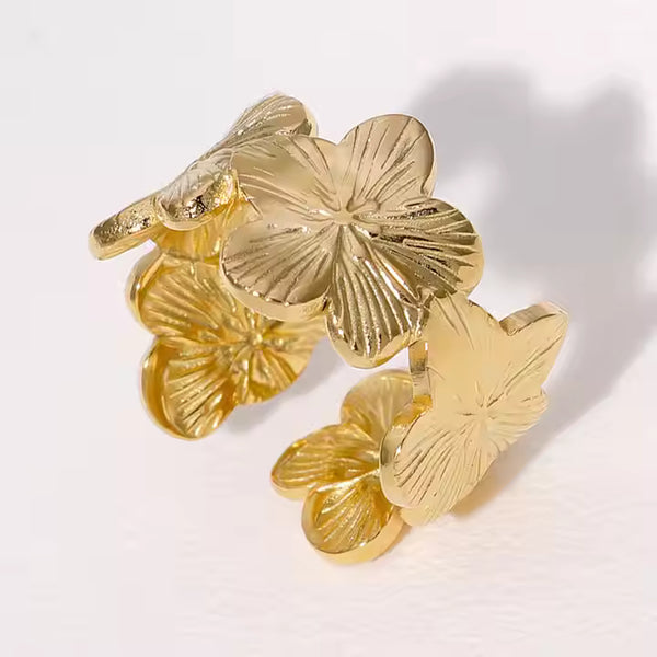 Golden Petal Bloom Adjustable Ring