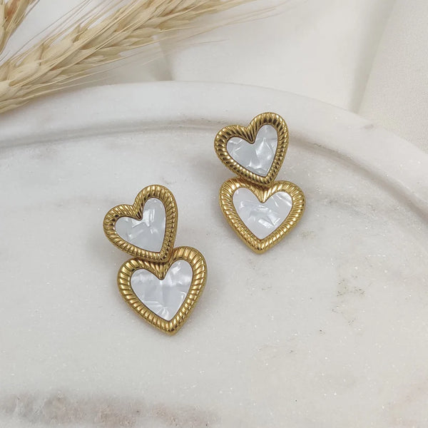 Double Heart Gold Plated Earrings – Modern Romantic Studs