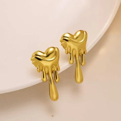 Dripping Heart Gold Plated Earrings – Modern Molten Design
