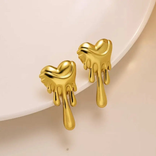 Dripping Heart Gold Plated Earrings – Modern Molten Design