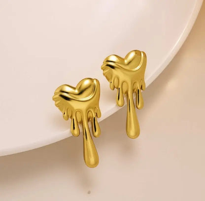 Dripping Heart Gold Plated Earrings – Modern Molten Design