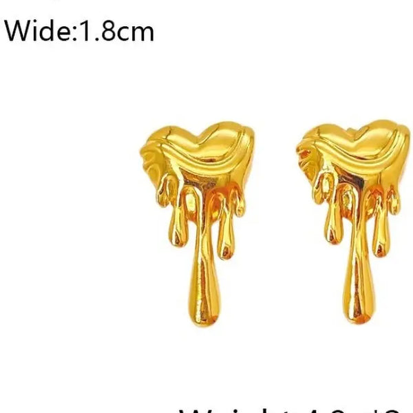 Dripping Heart Gold Plated Earrings – Modern Molten Design