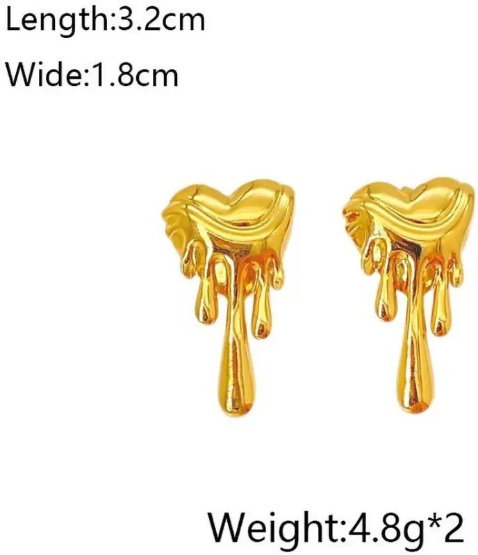 Dripping Heart Gold Plated Earrings – Modern Molten Design
